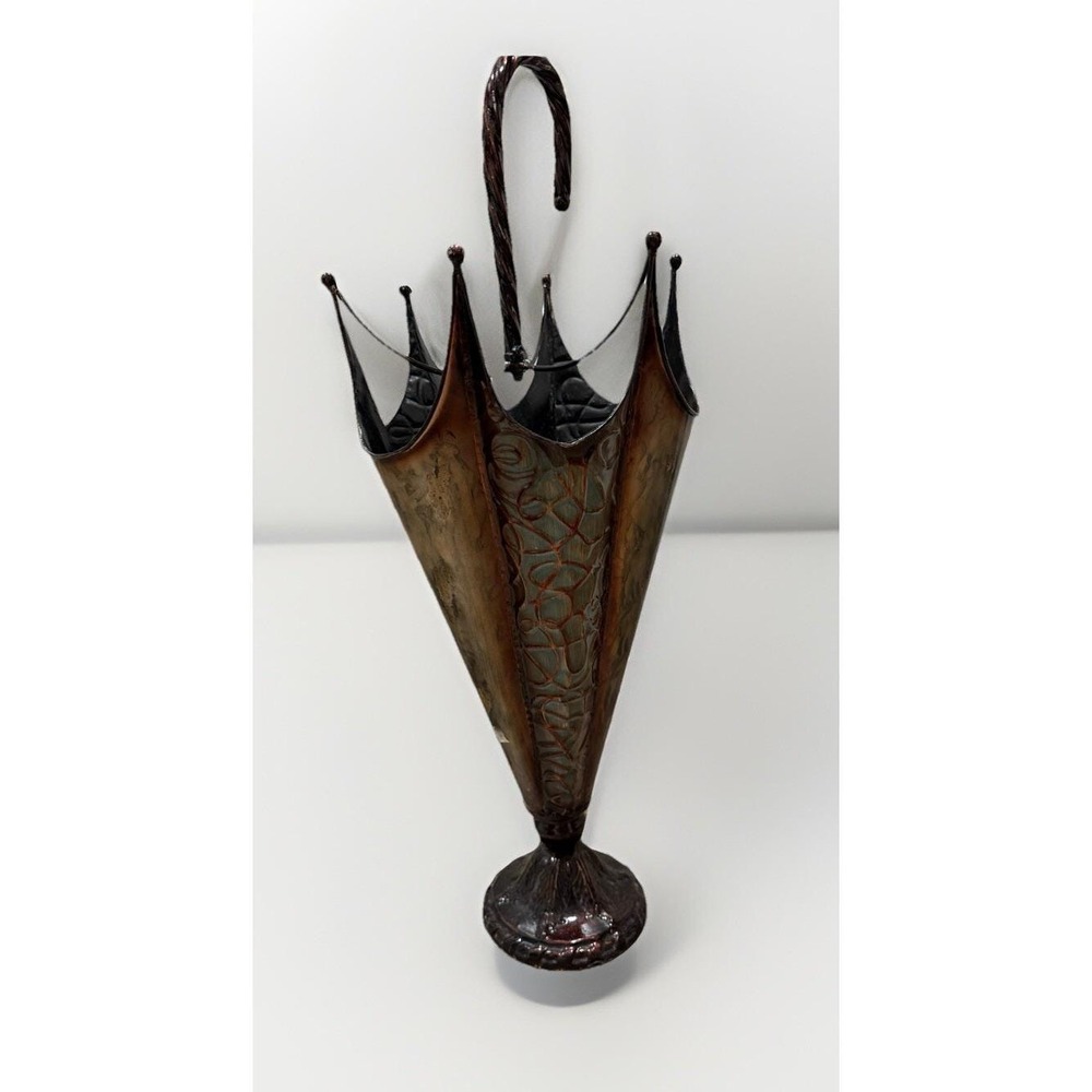 Vintage Brass Copper Teal  Umbrella Stand Holder Canes Hollywood Regency